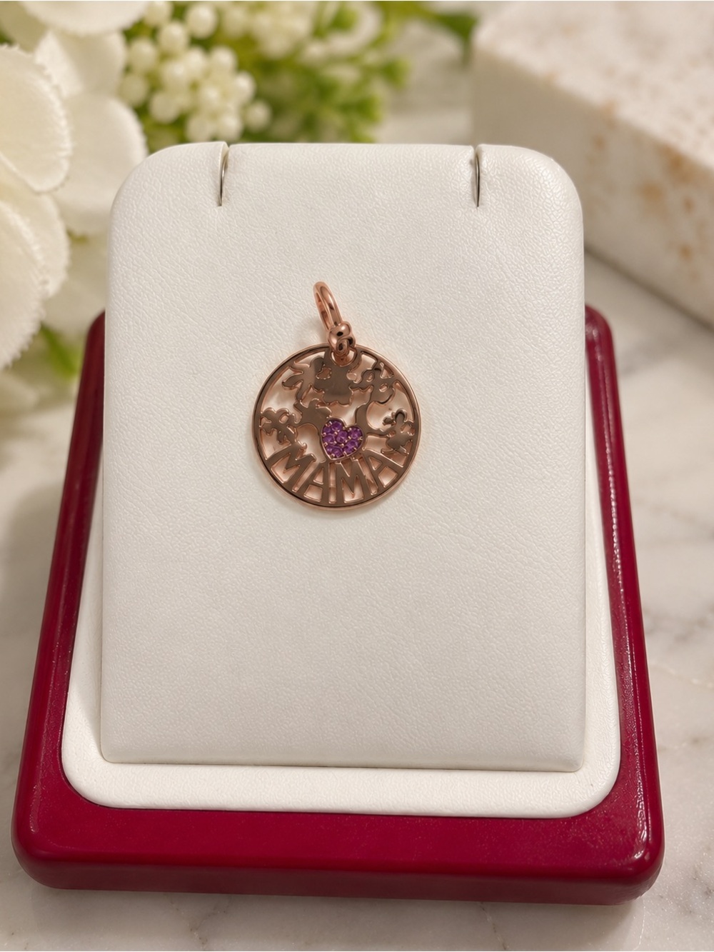 Mama Rose Gold rose Pendant with Purple Gemstone 925